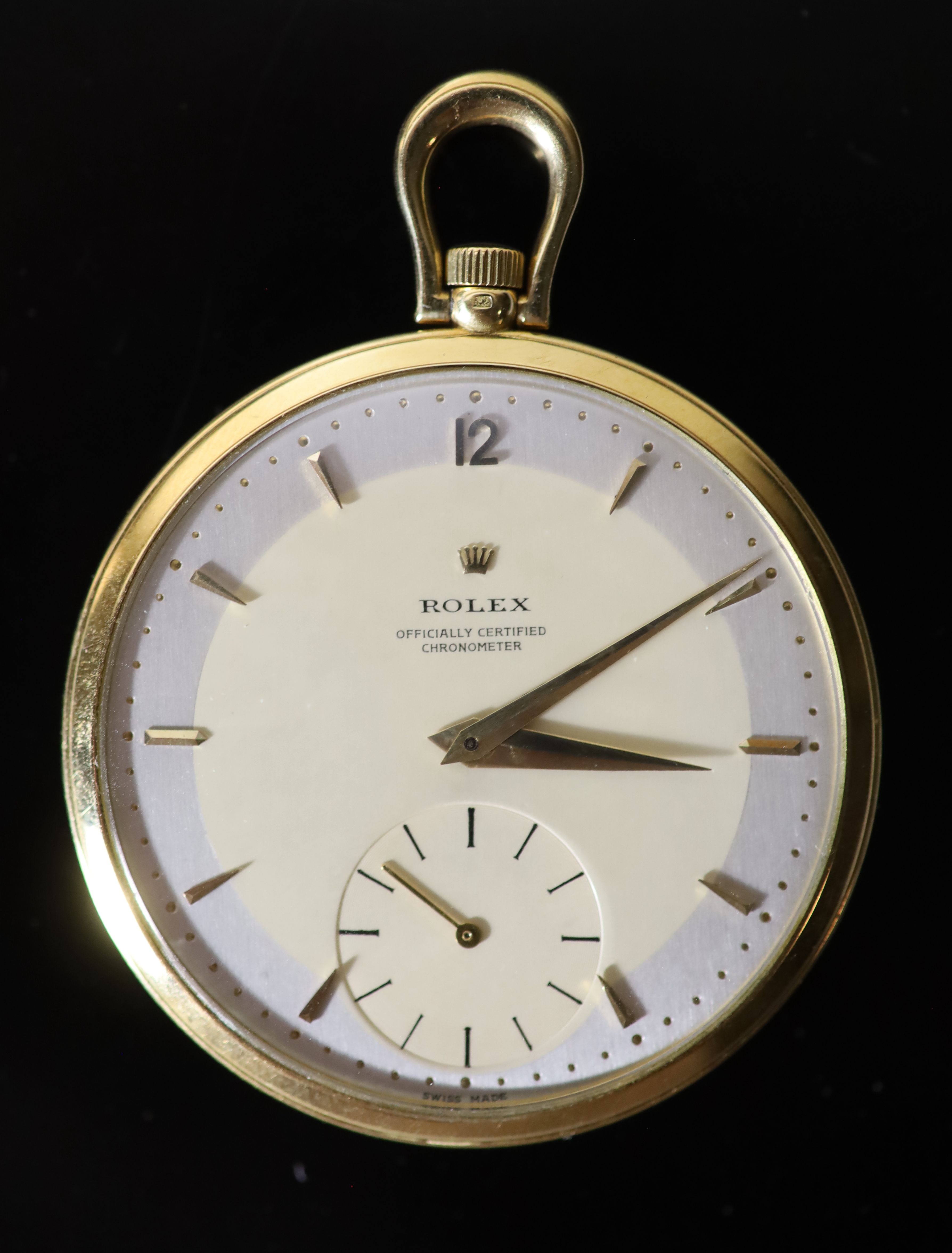 An 18ct gold Rolex keyless dress pocket watch,